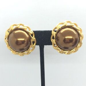 VINTAGE 80S 90S CAROLEE CLIP-ON EARRINGS GOLD TONE BRONZE MOGUL RUNWAY OLD MONEY